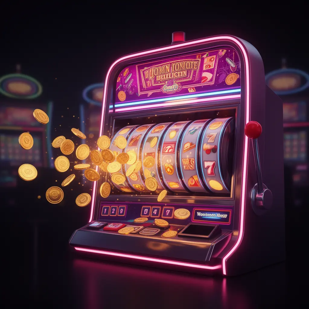 BH999 – Enjoy high energy slot action with rewarding features Modern slot machine with bright neon details and flying coins representing high energy online slots at BH999 casino in Bangladesh